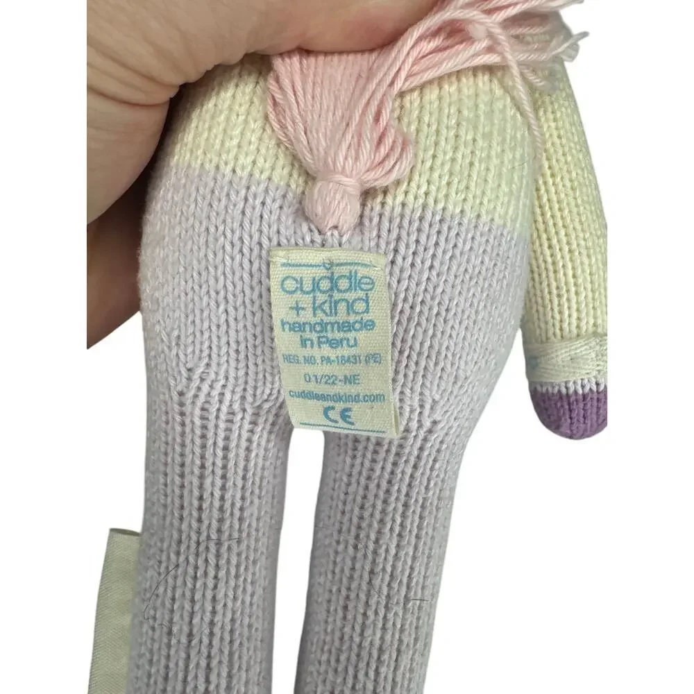 Cuddle + Kind Unicorn Stuffed Animal Handmade Peru Knit Rainbow Shirt 13